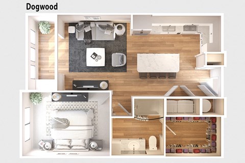 Floor plan for 1 bed, 1 bath, 862 sqft